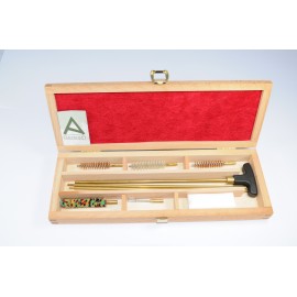 Rifle cleaning kit with three-piece brass cleaning rod.