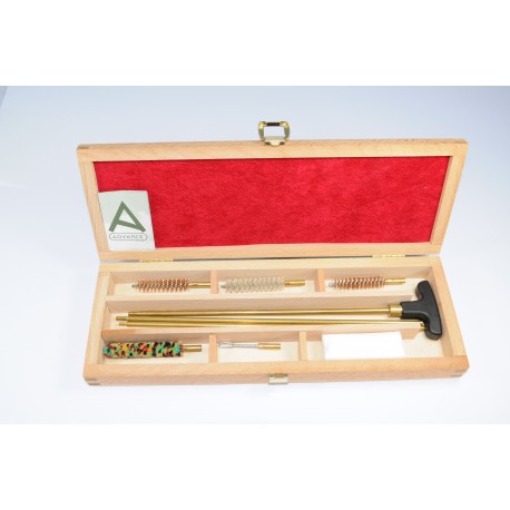 Rifle cleaning kit with three-piece brass cleaning rod.