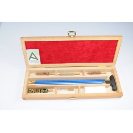    Rifle cleaning kit with three-piece plastic coated steel cleaning rod.  