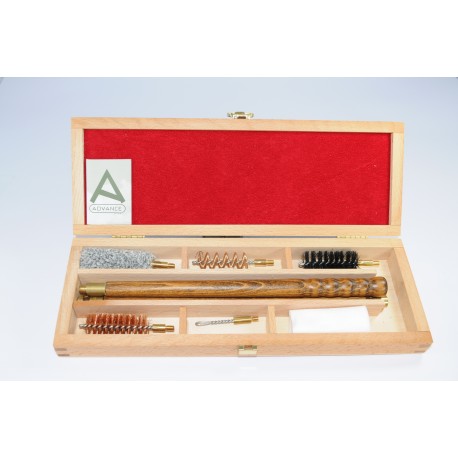  Shotgun cleaning kit with three-piece wooden cleaning rod.
