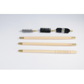 Shotgun cleaning kit with three-piece wooden cleaning rod.