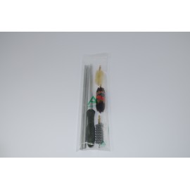 Shotgun cleaning kit with three-piece aluminium cleaning rod.        