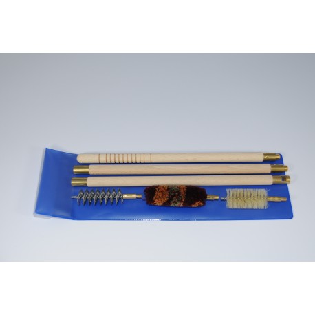 Nécessaire de nettoyage pour fusil avec baguette bois 3 pièces