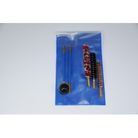 Pistol or revolver cleaning kit with two-piece plastic coated steel cleaning rod.