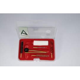 Cleaning kit for pistol or revolver with two-piece brass cleaning rod.