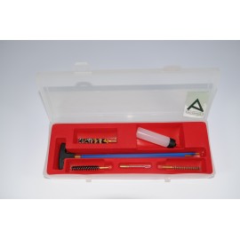 Rifle cleaning kit with three-piece plastic coated steel cleaning rod