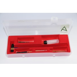 Rifle cleaning kit with three-piece plastic coated steel cleaning rod