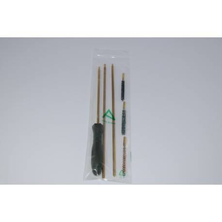 Rifle Cleaning Kit with three-pieces brass cleaning rod.  in trasparent envelope to hang