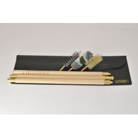 Black Wallet Shotgun cleaning kit with three-piece wooden